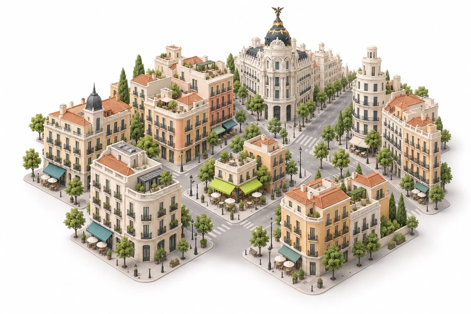 Madrid en miniatura: tu hamburguesería en verde, rodeada de la competencia de tu leegue.